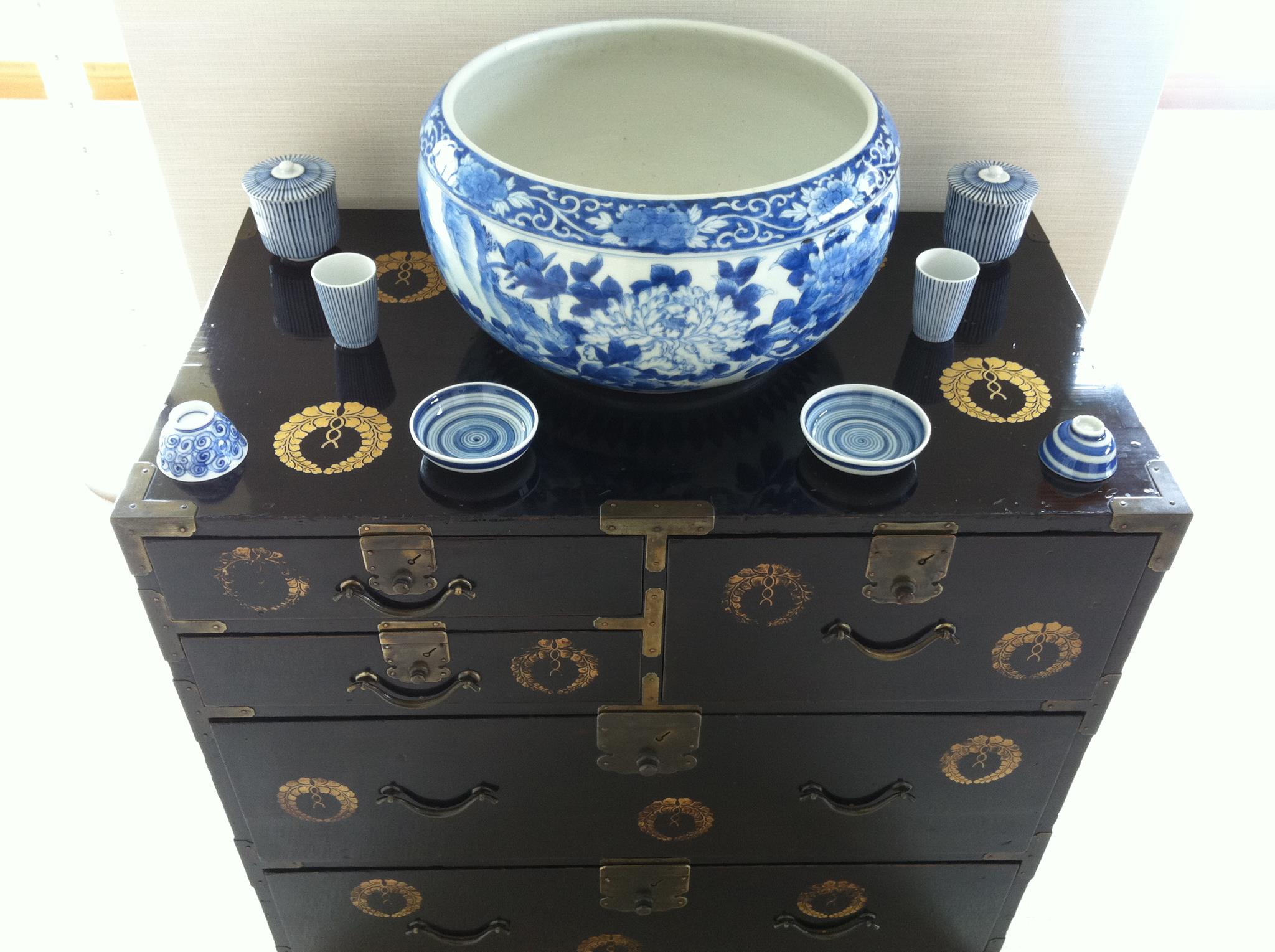 Angela's tansu with blue and white porcelain