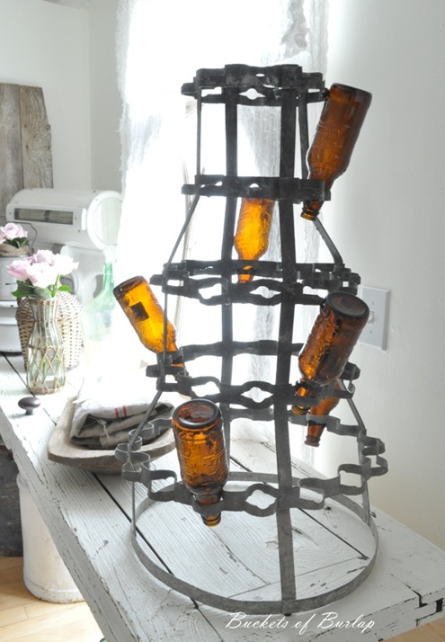 buckets of burlap french drying rack