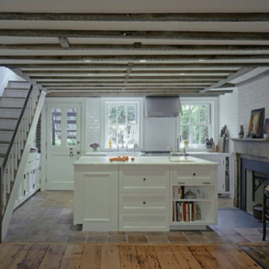 brownstone basement kitchen white